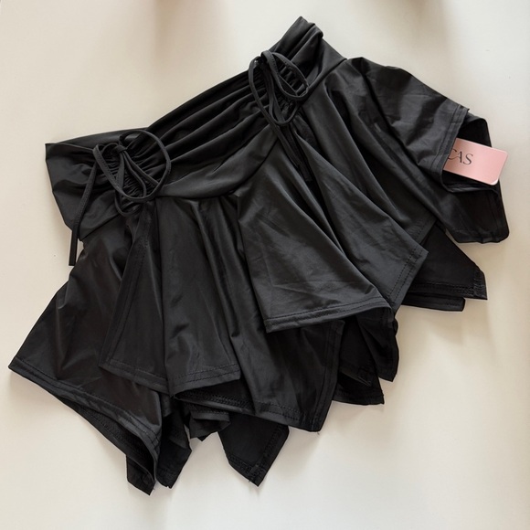 Micas Asymmetrical Ruched Mini Skirt Black Whimsigoth Low Waist Gothic Large - Picture 2 of 6